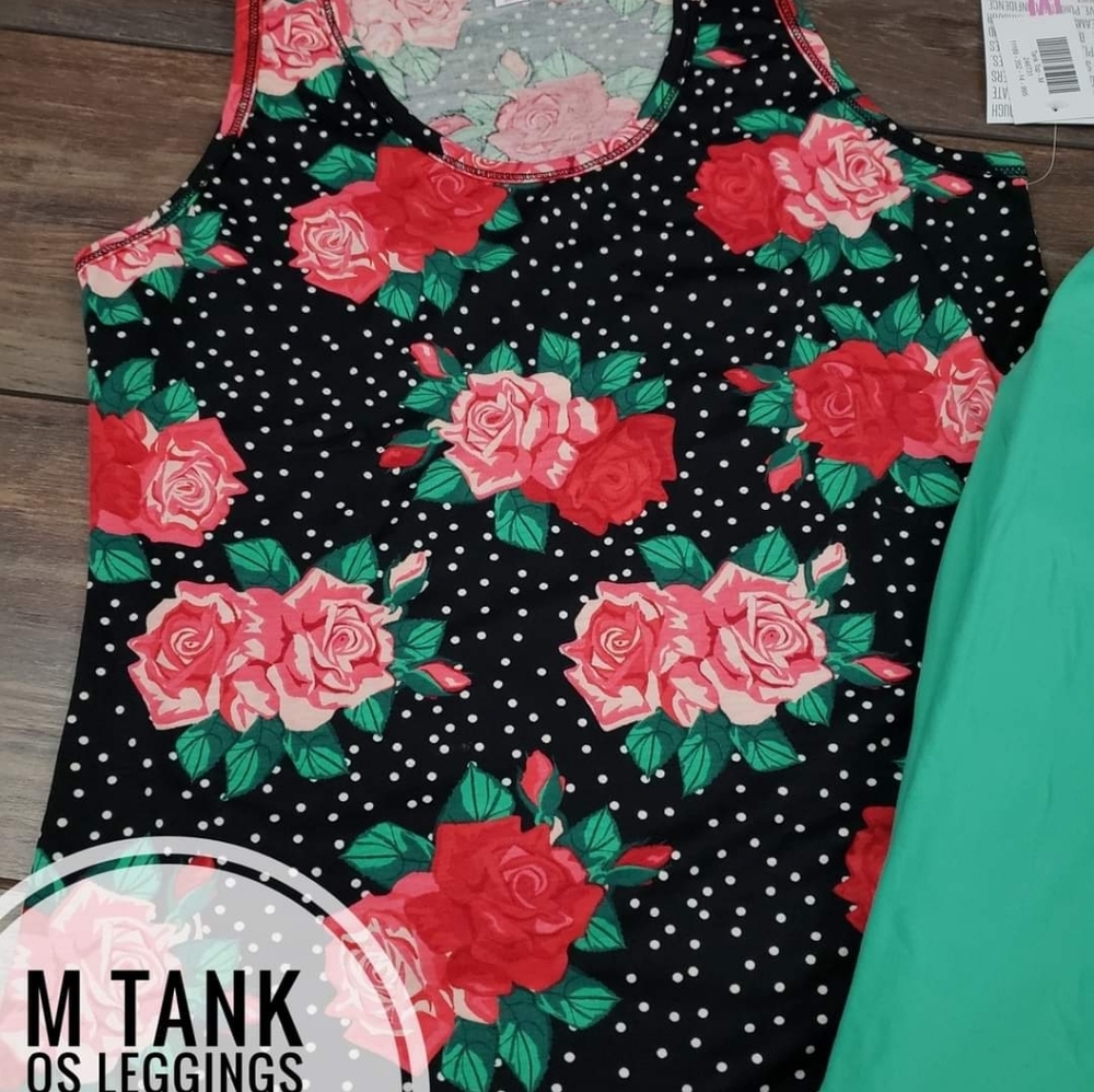 Lularoe Floral Roses Medium Tank Tops one Size solid Leggings Outfit